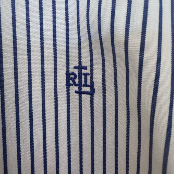Ralph Lauren White Shirt with Navy Pinstripes - Picture 3 of 4